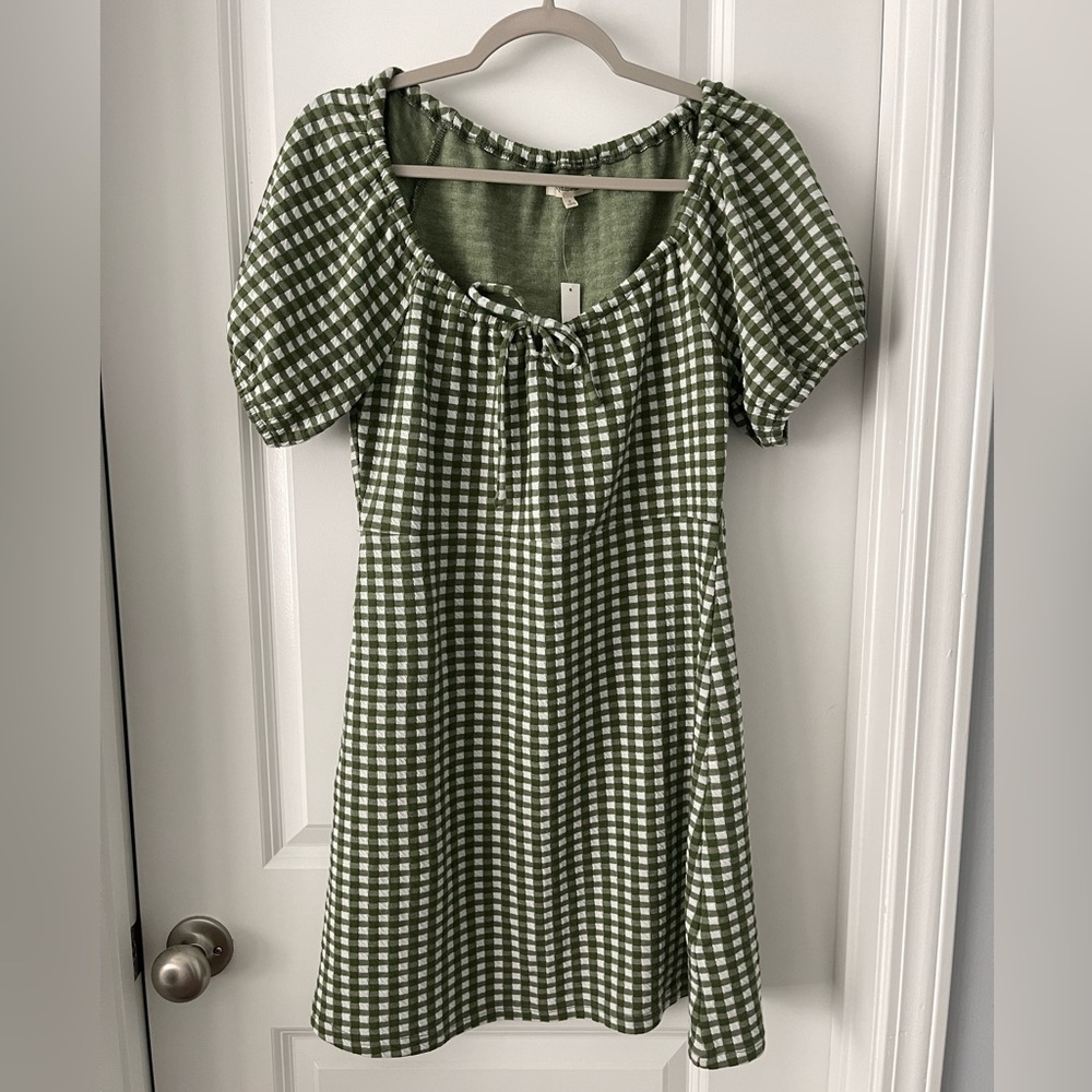 NEW Madewell Green Gingham Dress Women’s Medium
